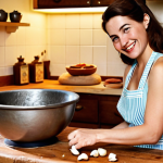 **

A rustic kitchen scene featuring a woman (maybe 50s-60s) smiling as she adapts a traditional recipe.  She's using a mortar and pestle, with fresh, local ingredients (almonds, garlic, peppers) displayed on a wooden countertop.  In the background, modern kitchen appliances are subtly visible, blending the old and new.  Warm, inviting lighting. The overall feel is nostalgic and charming, highlighting the rediscovery of forgotten flavors.

**