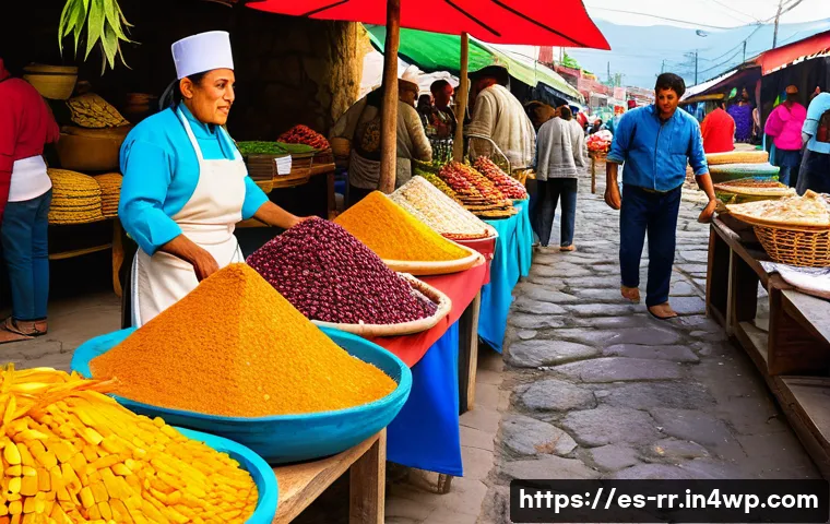전통과 현대가 만나는 지역특산 음식 - A vibrant traditional Mexican market scene in Oaxaca, featuring colorful stalls with indigenous ingr...