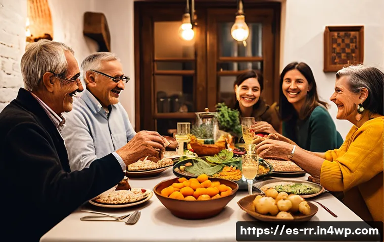 소셜 다이닝과 지역특산 음식의 만남 - A lively social dining scene set in a cozy Spanish home with a diverse group of people from differen...