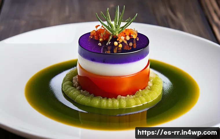 지역특산 음식의 현대적 재해석 - A modern Mediterranean dish featuring traditional ingredients such as eggplant and red pepper, prese...
