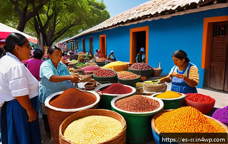 지역특산 음식과 관광의 상관관계 - A vibrant outdoor food market in Oaxaca, Mexico, featuring local vendors selling traditional mole sa...